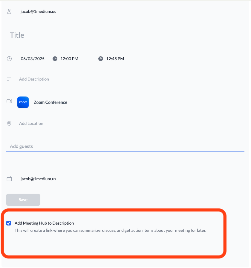 Add Meeting Hub to Description
