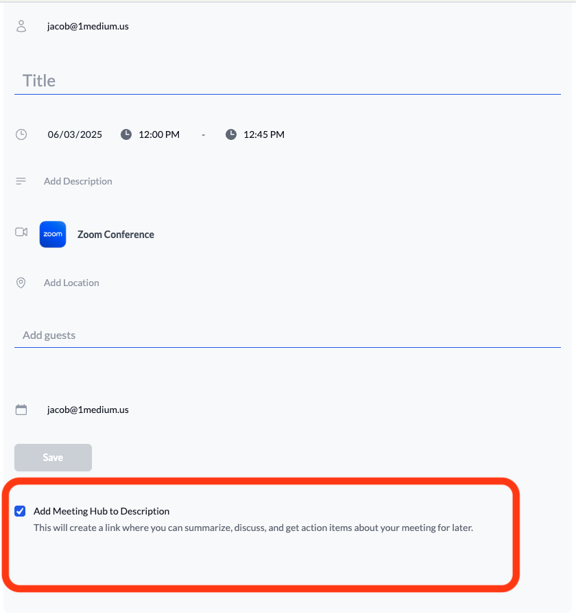 Add Meeting Hub to Description